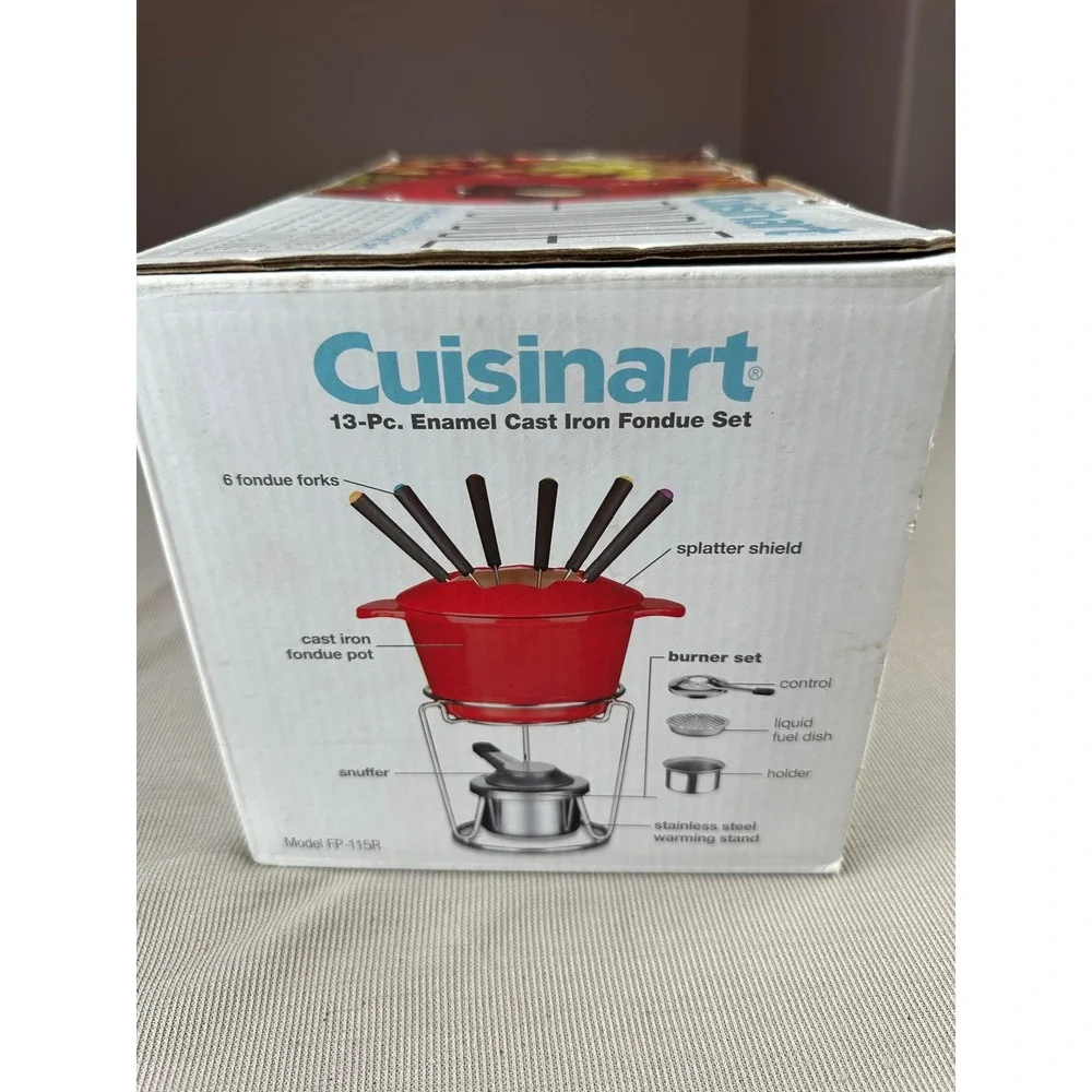 Cuisinart FP-115R Fondue Set 13-Pc Enamel Cast Iron Red 1.5 Qt Induction Ready